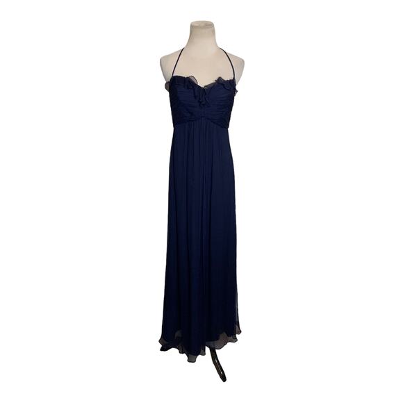 Amsale Navy Blue Silk Halter Maxi Formal Dress Size 6 - Picture 11 of 14